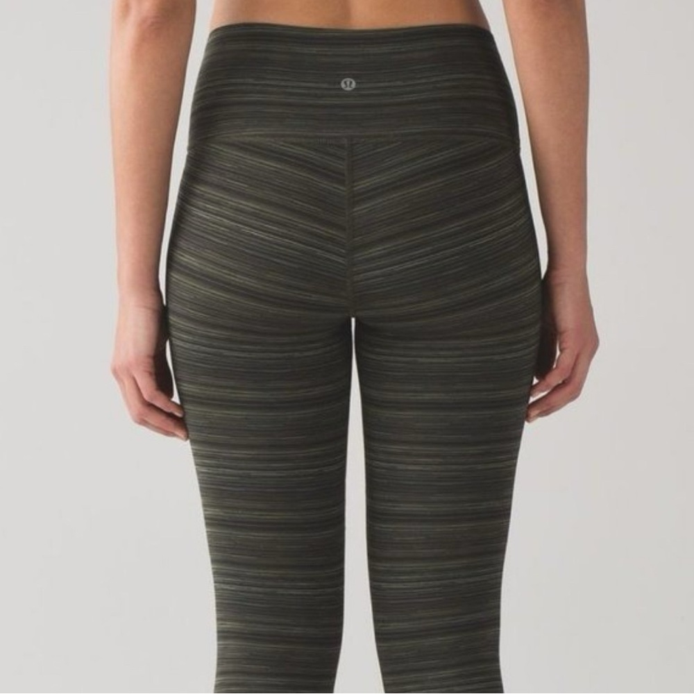 Lululemon High Times Full Length Pant Cyber Stripe Gator Green Black Size 6